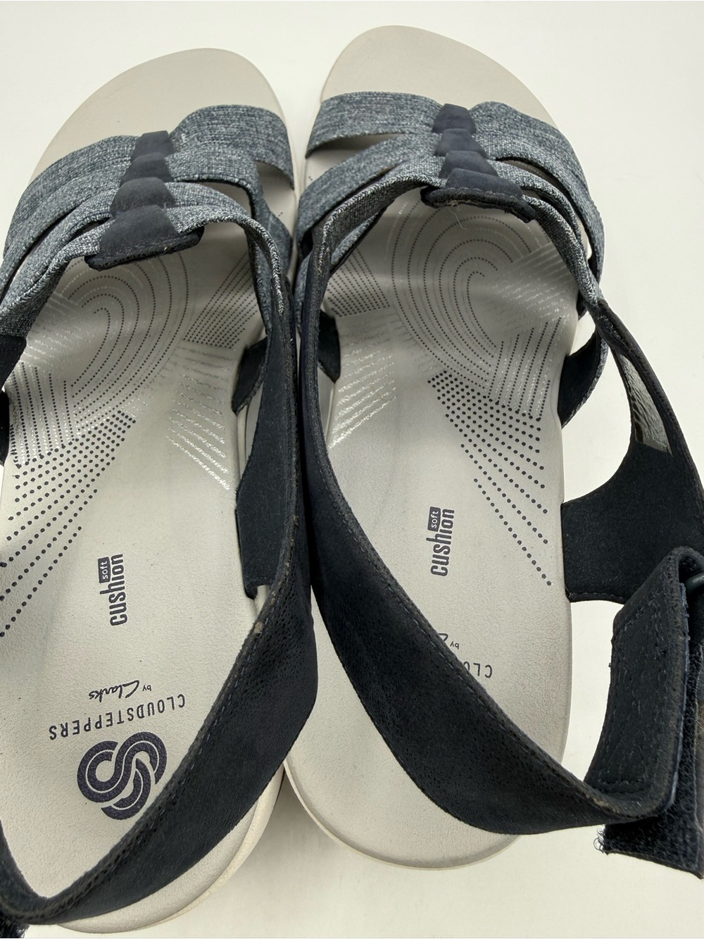 Clarks Cloudsteppers Arla Shaylie Sandals Navy Blue Comfort Slingback Wedge - Picture 16 of 16